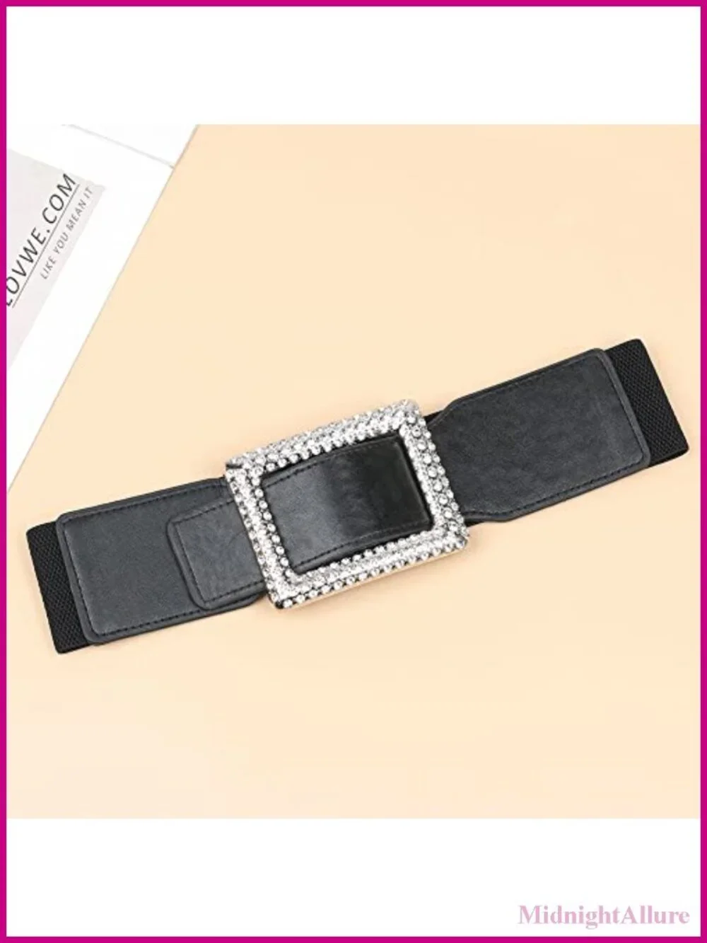 Wide Elastic Waist Belt Stretchy Cinch Belt with Rhinestone Buckle